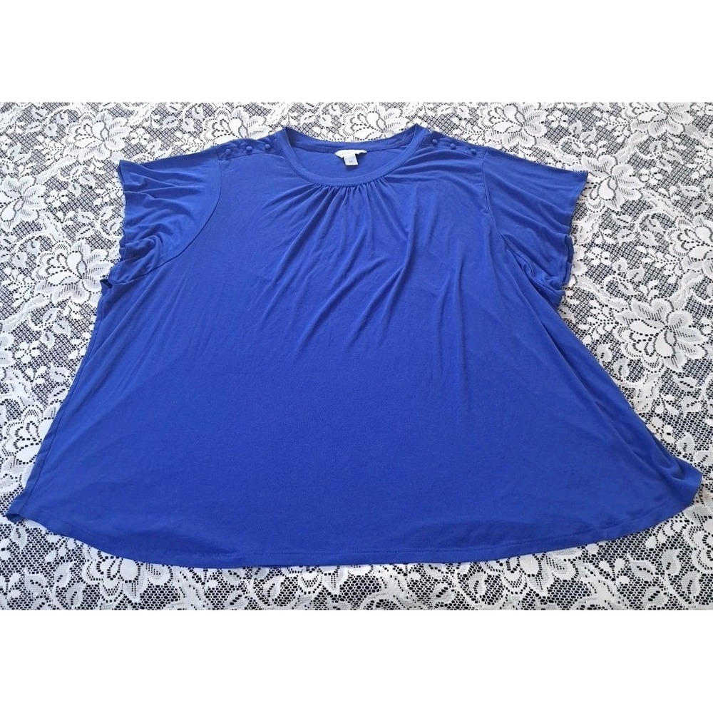 Liz Claiborne Popover Top 5X  Royal Blue Flutter Sleeve Stretch Career Casual